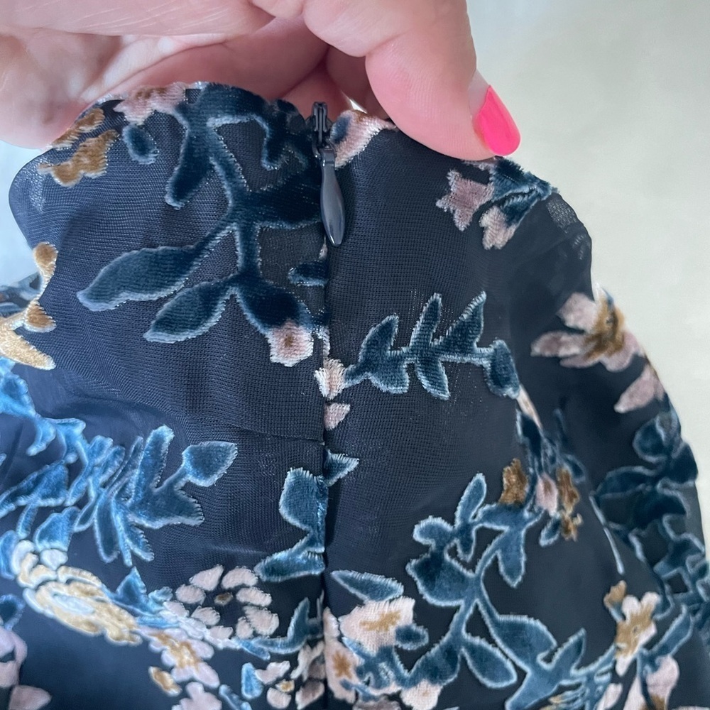 Lulu's Navy Floral Burnout Asymmetrical Mini Dress - Picture 8 of 9